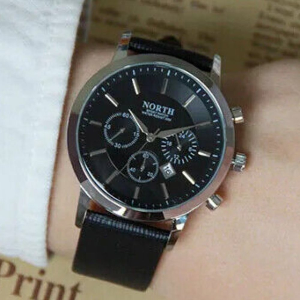 New Men’s Black & Silver Date Analog Dress Watch